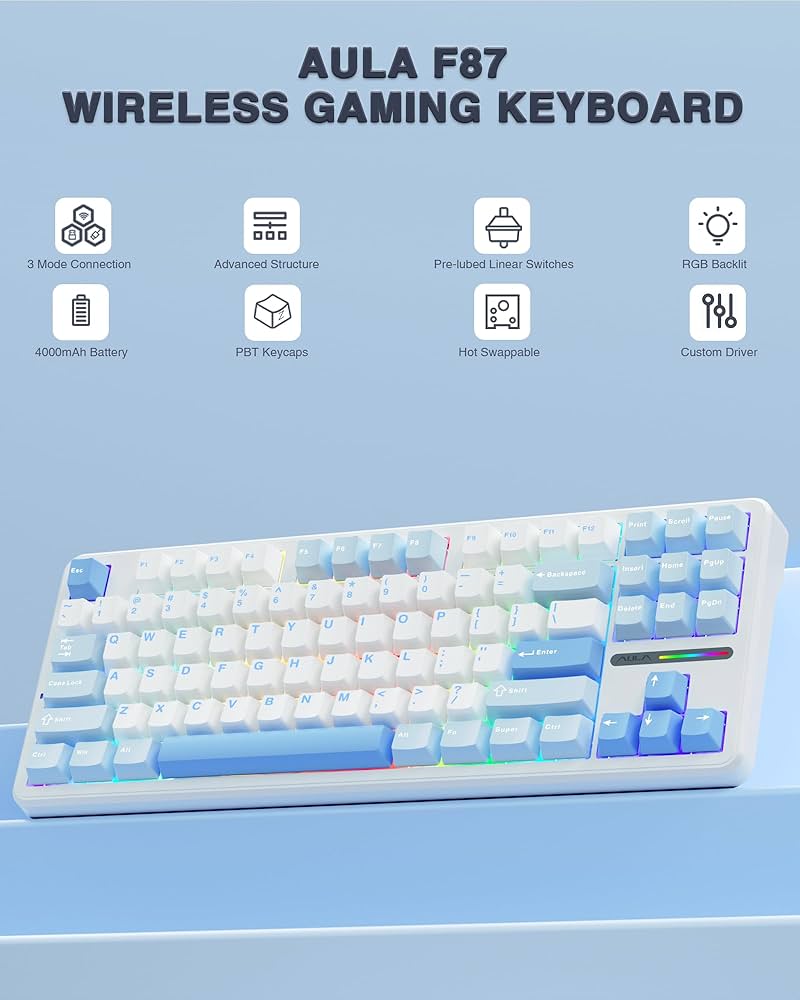 【新品未開封】AULA F87 RGB ワイヤレスゲーミングキーボード Amazon.com: AULA F87 Wireless Mechanical Keyboard, 75% TKL
